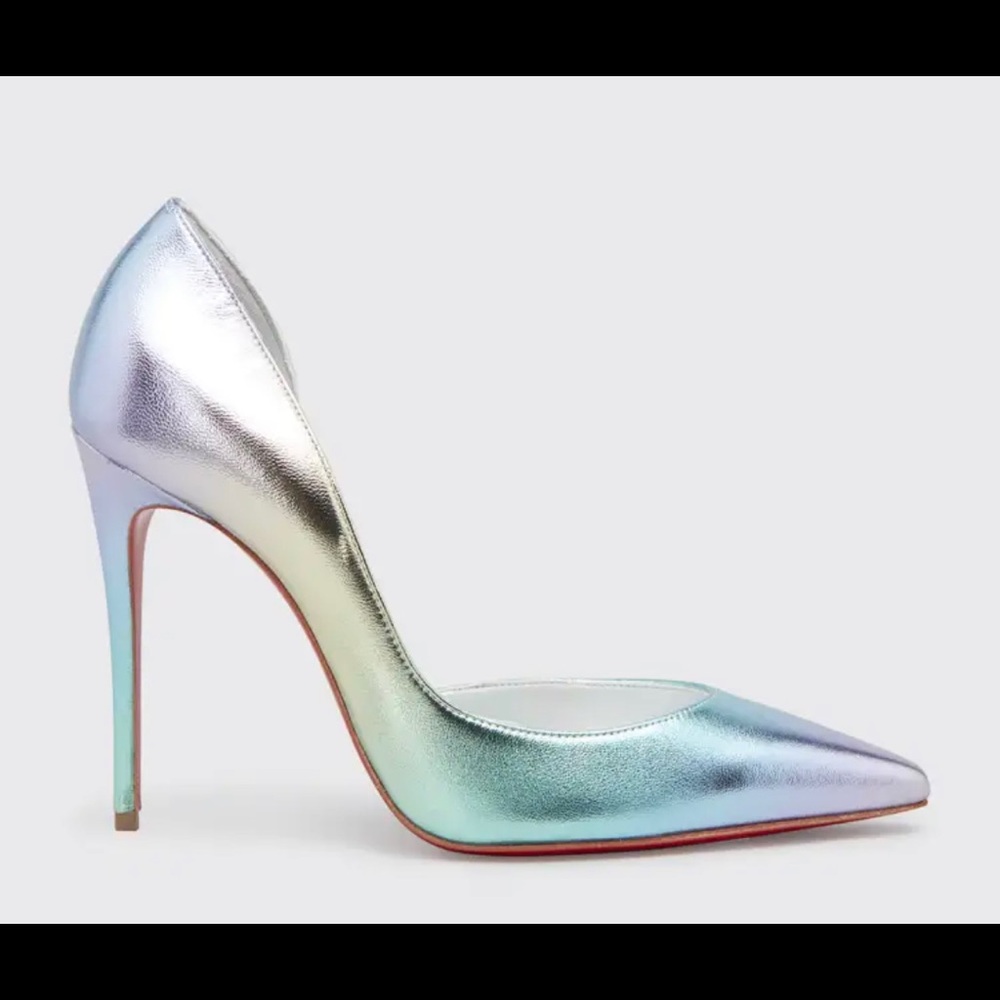 christian louboutin iriza 100mm stiletto sz 38.5 licorne silver iridescent - Picture 2 of 11